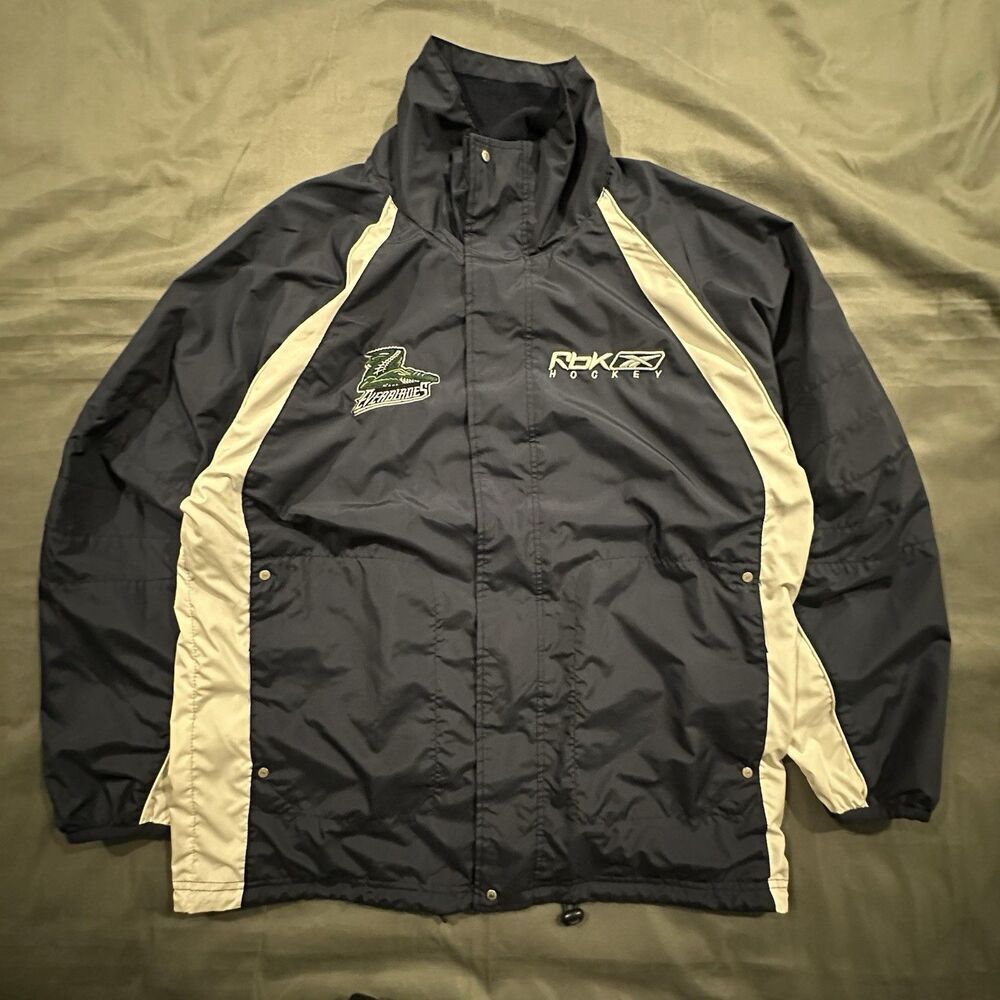 Vintage Reebok Hockey Reversible Windbreaker Jacket Fleece Lined Everblades Mens